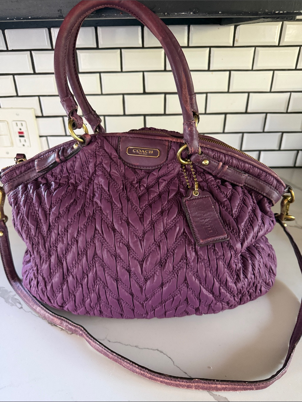 Coach Madison 70th Anniversary Ltd Edition Quilted Chevron Lindsey Satchel/Plum